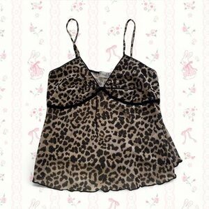 Y2K sheer leopard print babydoll cami — early 2000s lingerie-style top